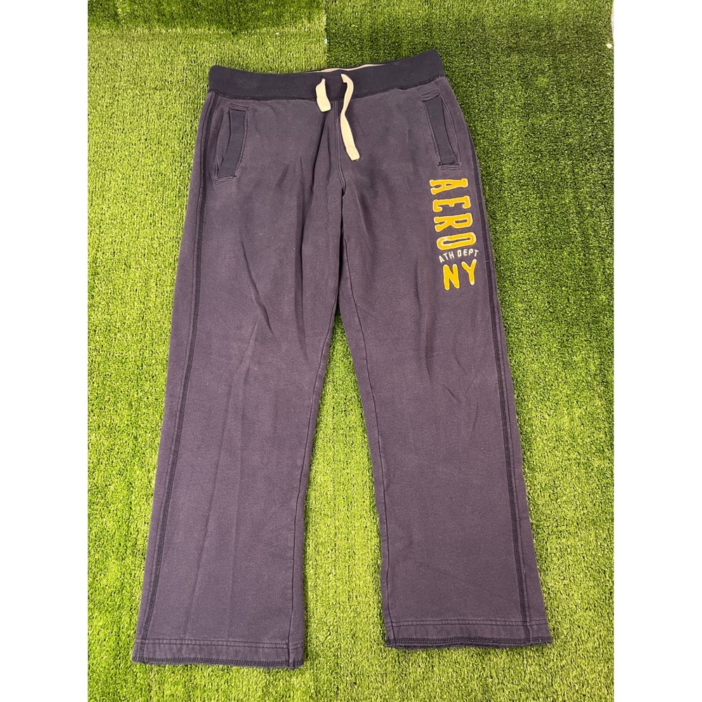 Aeropostale Mens Navy Blue Embroidered Logo Fleece Wide Leg Sweatpants Size M